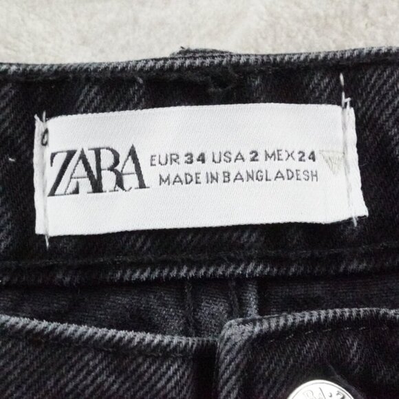 Zara High Rise Shorts Womens 2 Black Denim Raw Hem - Picture 4 of 10
